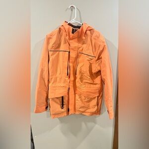 Lands' End Men’s Waterproof Hooded Rain Jacket Shell - Orange - Small